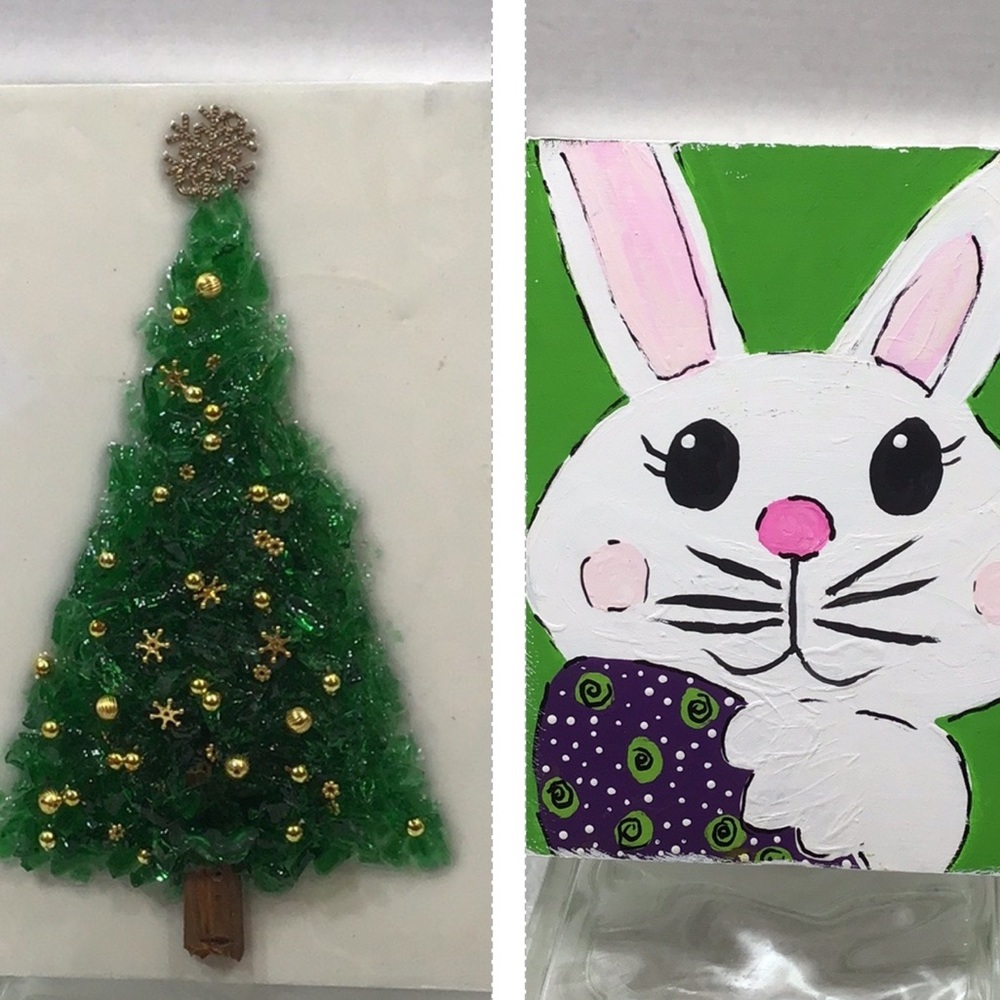 Handmade reversible resin Christmas Tree/Easter bunny